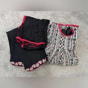 Black & White Embroidered Two-Piece Set with red Trim for kids (5-7 year old)